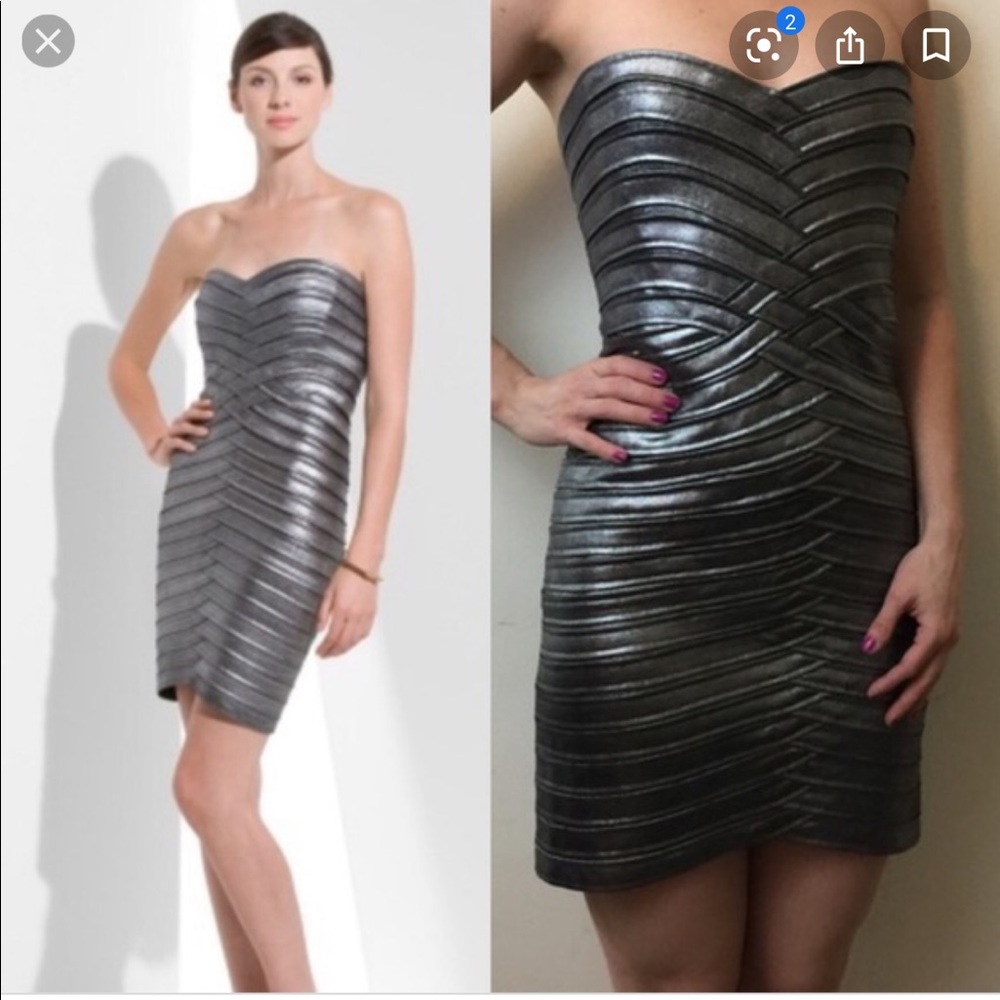BCBG gunmetal strapless NYE bandage dress